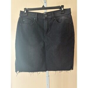 Woman  Loft Black Denim Mini Skirt Raw Stretch “30x 19” Size 2